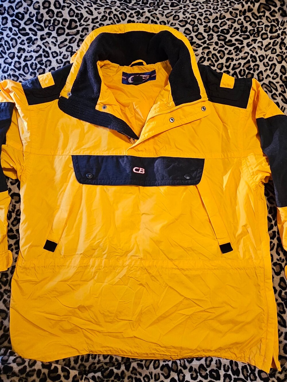 vintage CB Sports yellow and black 1/4 zip anorak shell Snap pullover Ski jacket